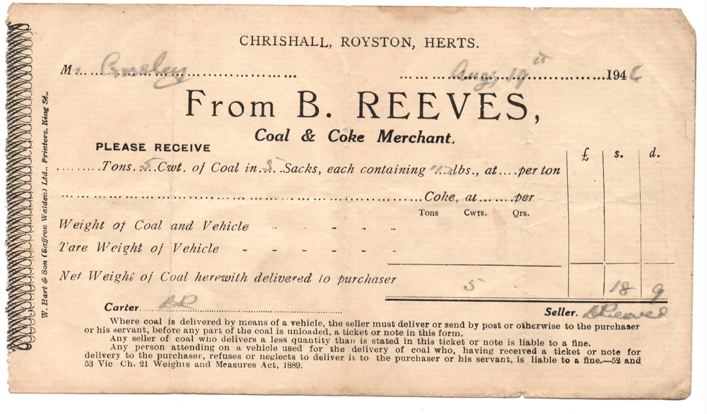 Bert Reeves Coal receipt