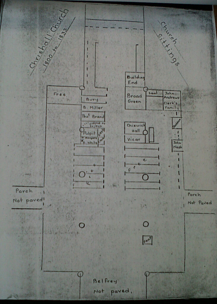 Chrishall Church seating plan 1800