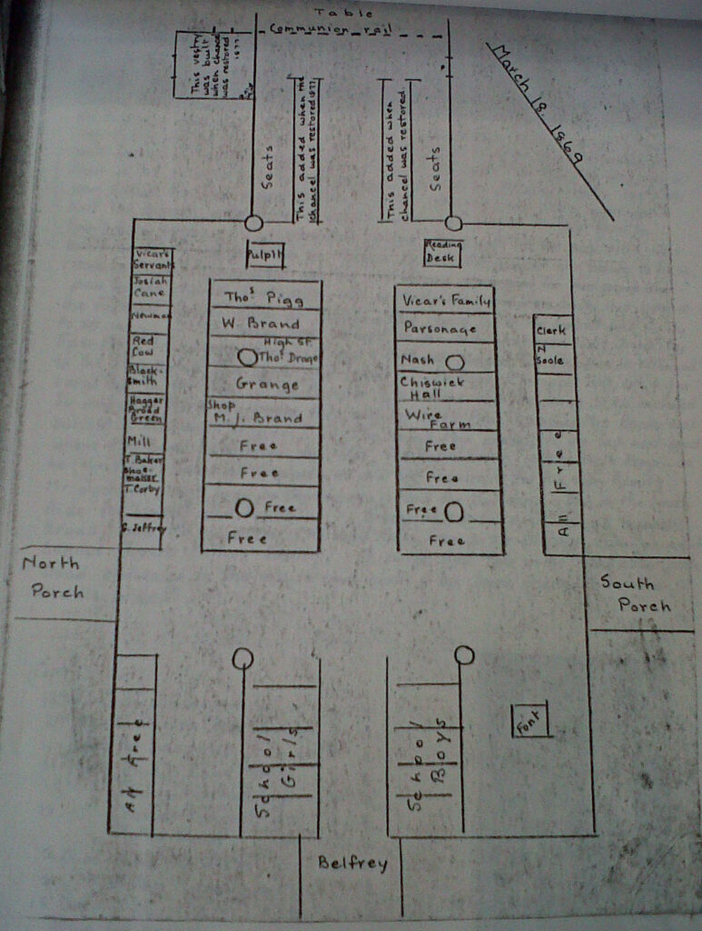 Chrishall Church Seating plan 1869